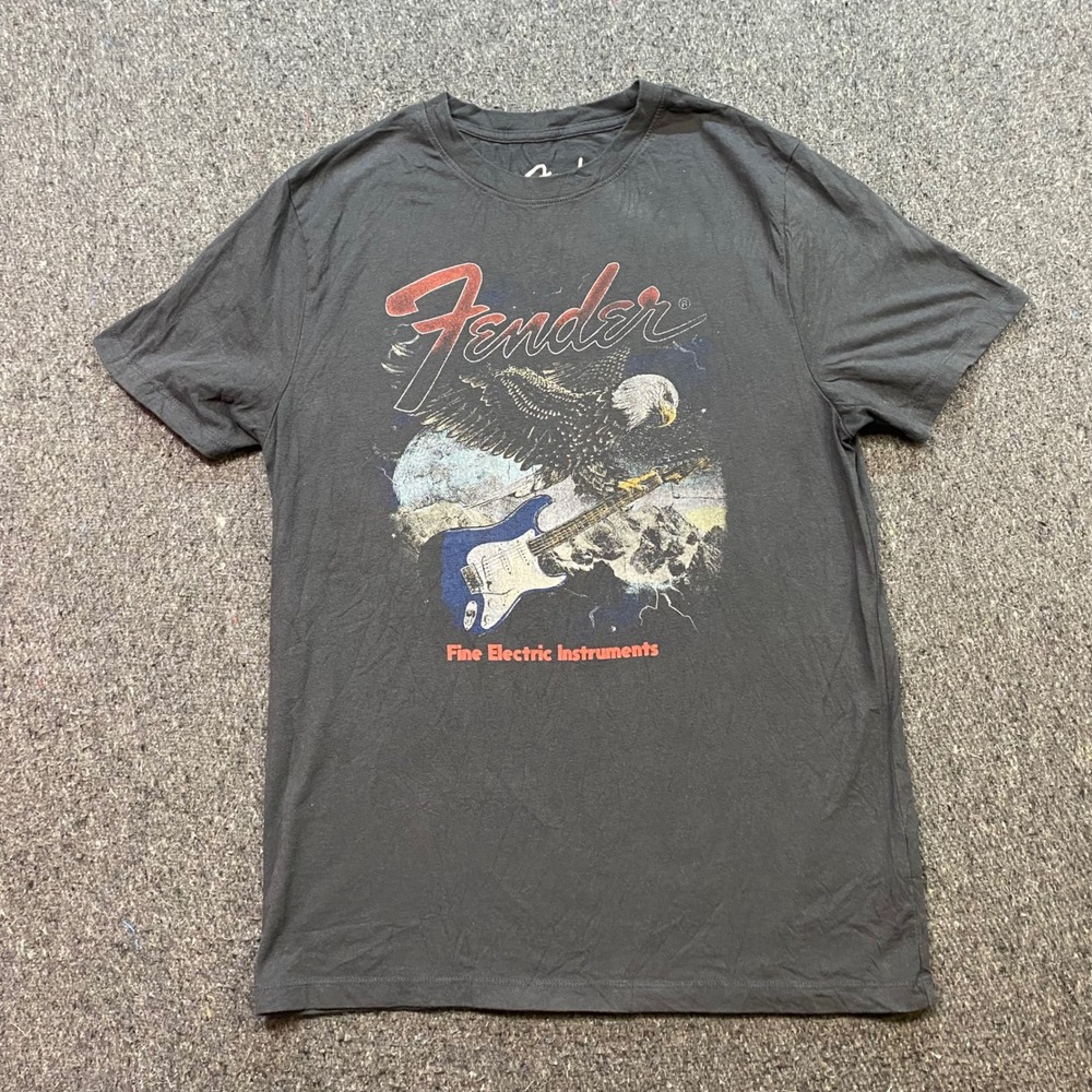 Fender TShirt Sz M Mens Grey Rock Grunge Eagle Electric Guitar Graphic Tee